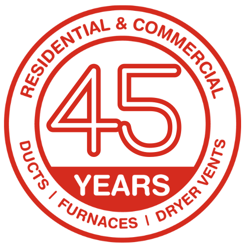 45 years residential and commercial ducts furnaces dryer vents badge
