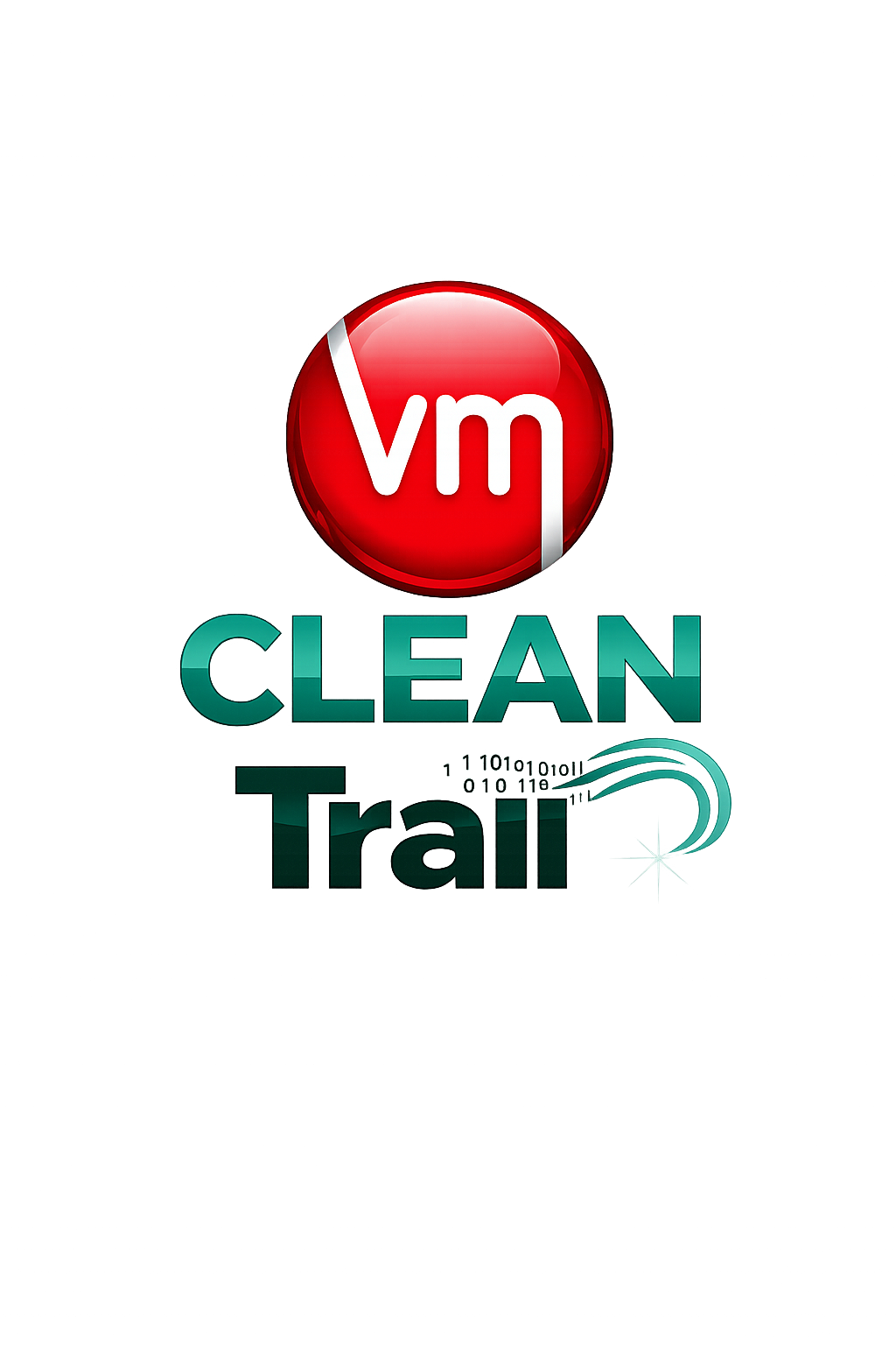 VM CleanTrail stacked logo with VM red emblem and CleanTrail wordmark
